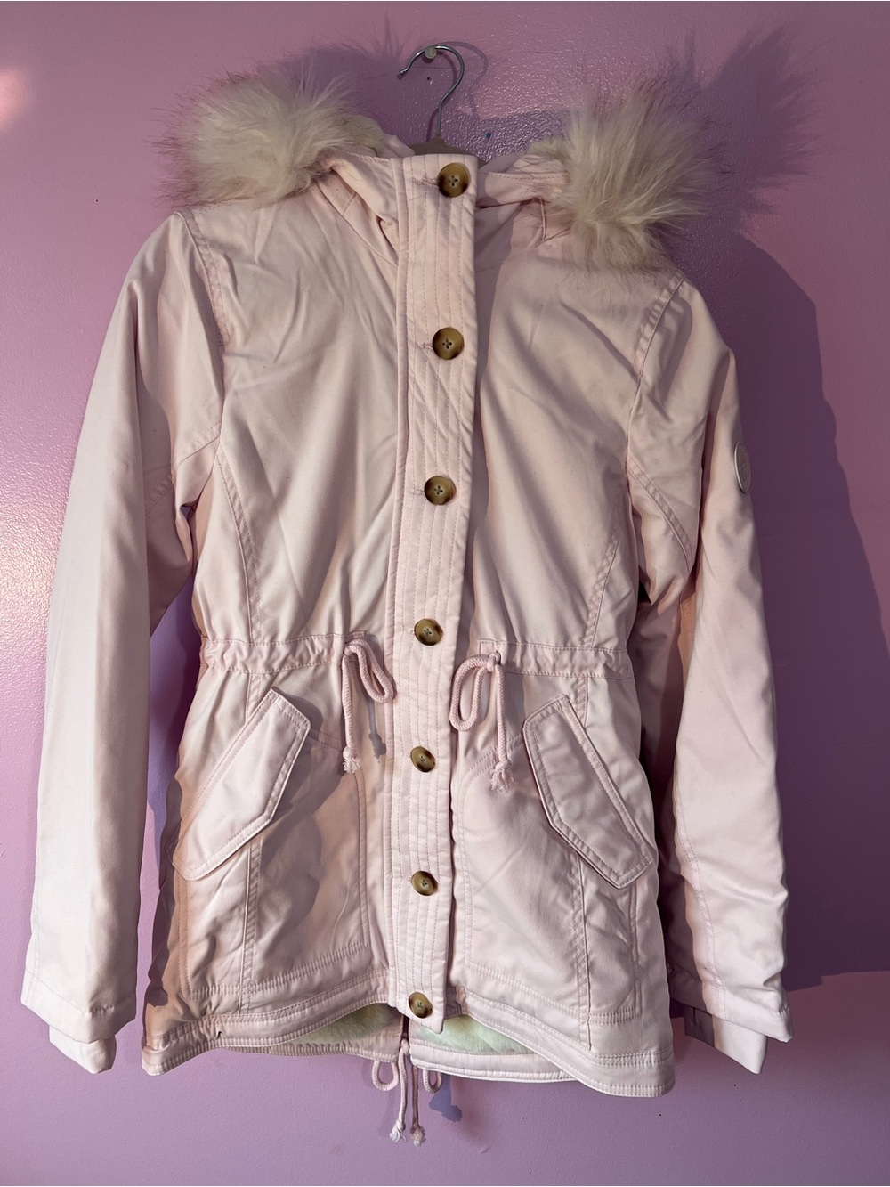 NWT Hollister Light Pink Faux-Fur Hooded Parka